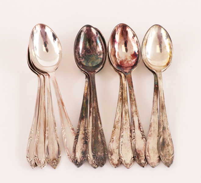 Kaffeskedar 12st, silver, "Slottsbarock", C.G.Hallberg