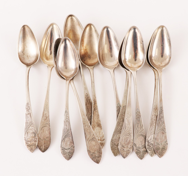Teskedar 12st, silver, jugend, Finland, 1908