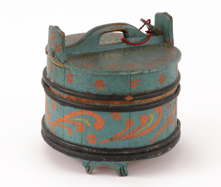 Laggkärl med lock, allmoge, daterad 1835