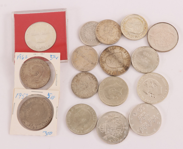Jubileums- och värdemynt 15st, silver, Sverige