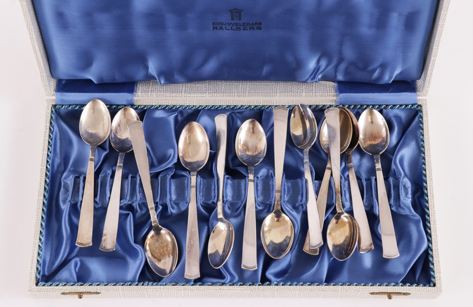 Kaffeskedar 12st, silver, "Rosenholm", Jacob Ängman för GAB