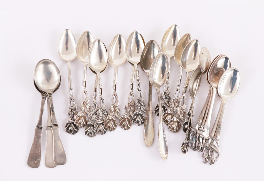 Parti kaffe- och moccaskedar, silver
