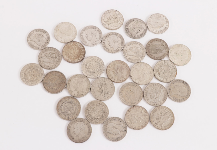 Parti svenska tvåkronor, silver, före 1942