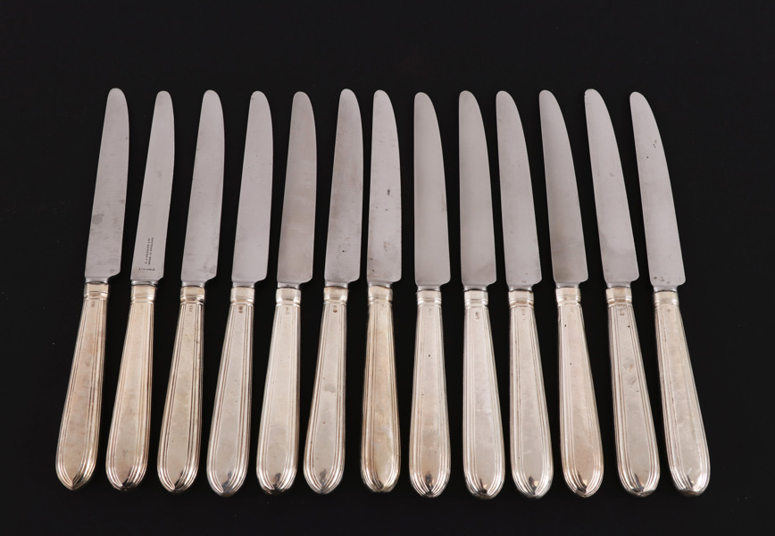 Matknivar 13st, sterlingsilver, England, 1800-tal