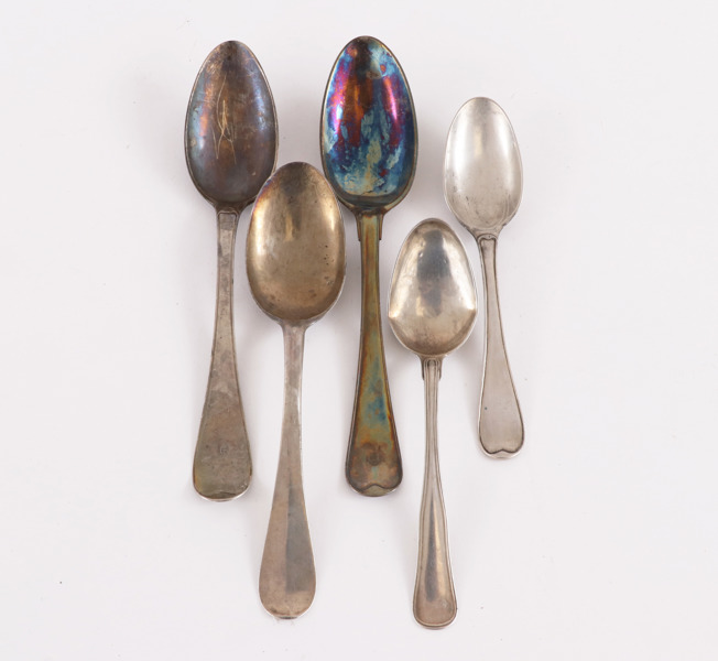 Mat-/desertskedar 5st, silver, 17/1800-tal