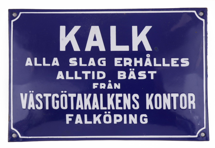 Emaljerad skylt, "Kalk", 1900-tal