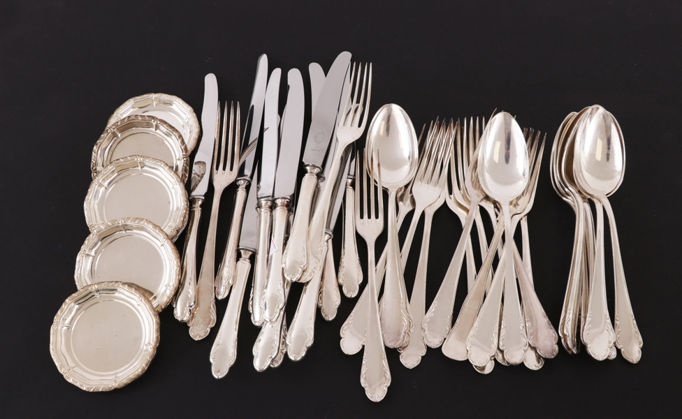 Bestickservisdelar, "Haga", nysilver