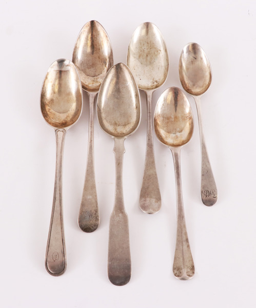 Matskedar 6st, silver, 17- samt 1800-tal