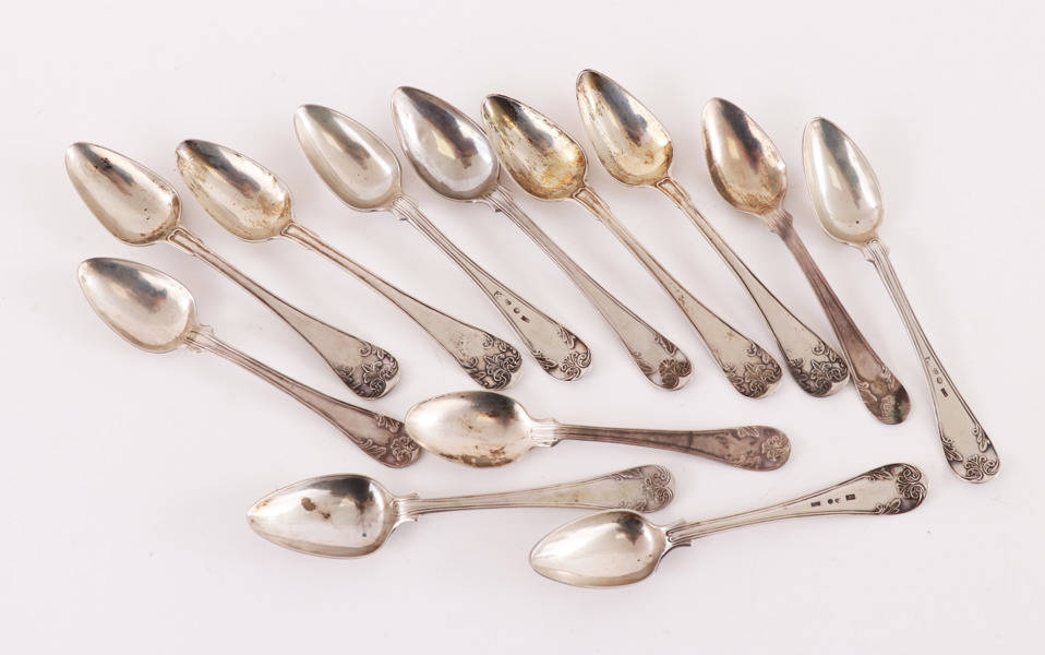 Teskedar 12st, silver, 1800-tal