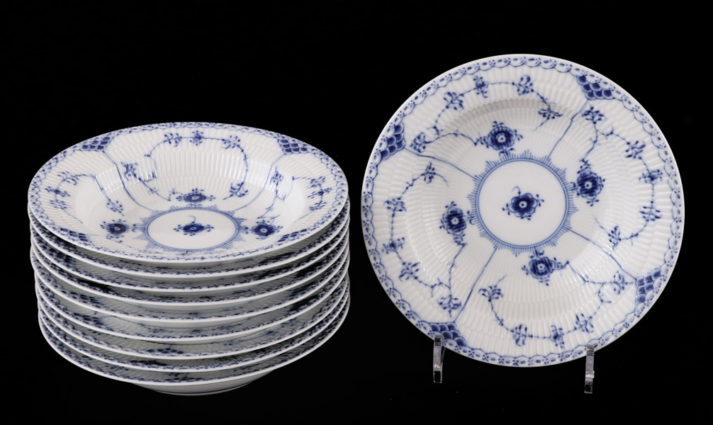Djupa tallrikar 10st, "Musselmalet", Royal Copenhagen, Danmark