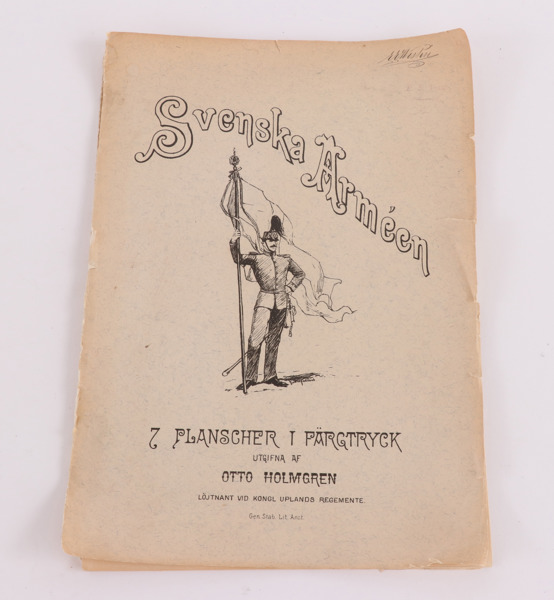 Mapp med 7st färgplanscher, "Svenska Arméen", Otto Holmgren