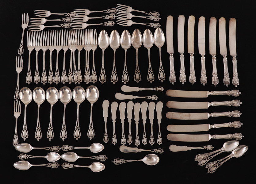 Bestickuppsättning i sterlingsilver, Jugend, Rogers, Lunt & Bowlen, USA