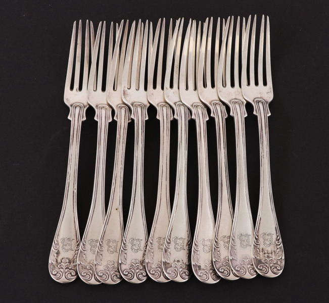 Bordsgafflar 10st, silver, 1894