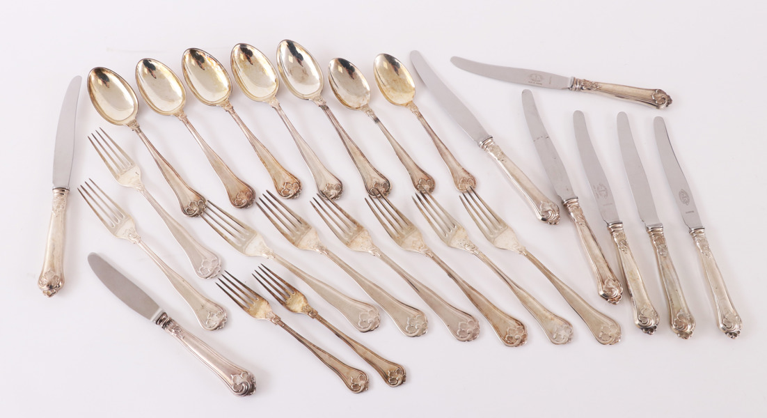 Bestickservisdelar, silver, "Sachsisk", Mema/Cohr