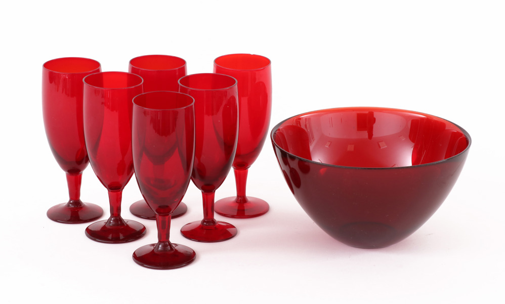 Rödtonat glas 7 delar