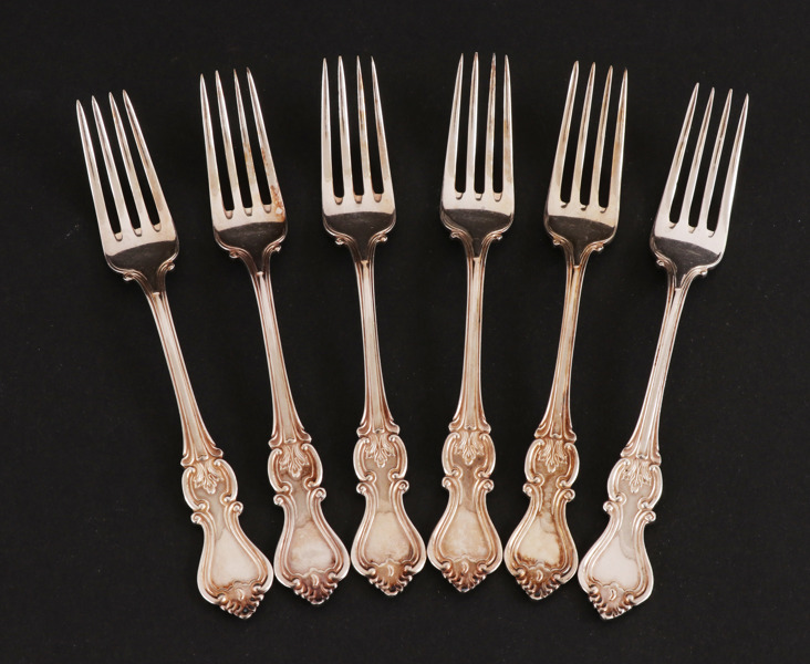 Smörgåsgafflar 6st, silver, "Olga", C.G.Hallberg