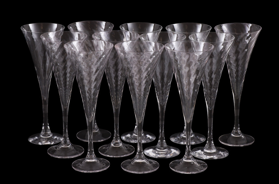 Champagneglas 12st, "Helena", Gunnar Cyrén för Orrefors