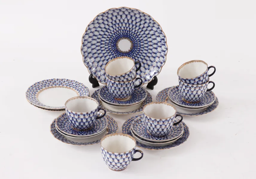 Kaffeservisdelar, "Cobalt net", Lomonosov, Ryssland