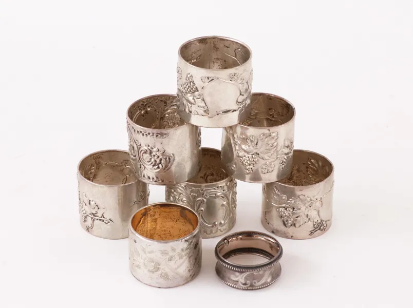 Servettringar 8st, silver, 18/1900-tal