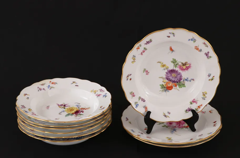 Tallrikar 9st, Meissen, 1800-tal