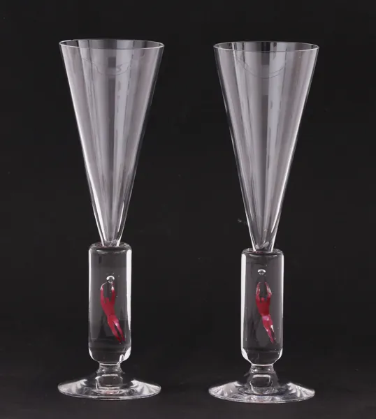 Champagneglas ett par, "Millenium", Bertil Vallien för Kosta Boda