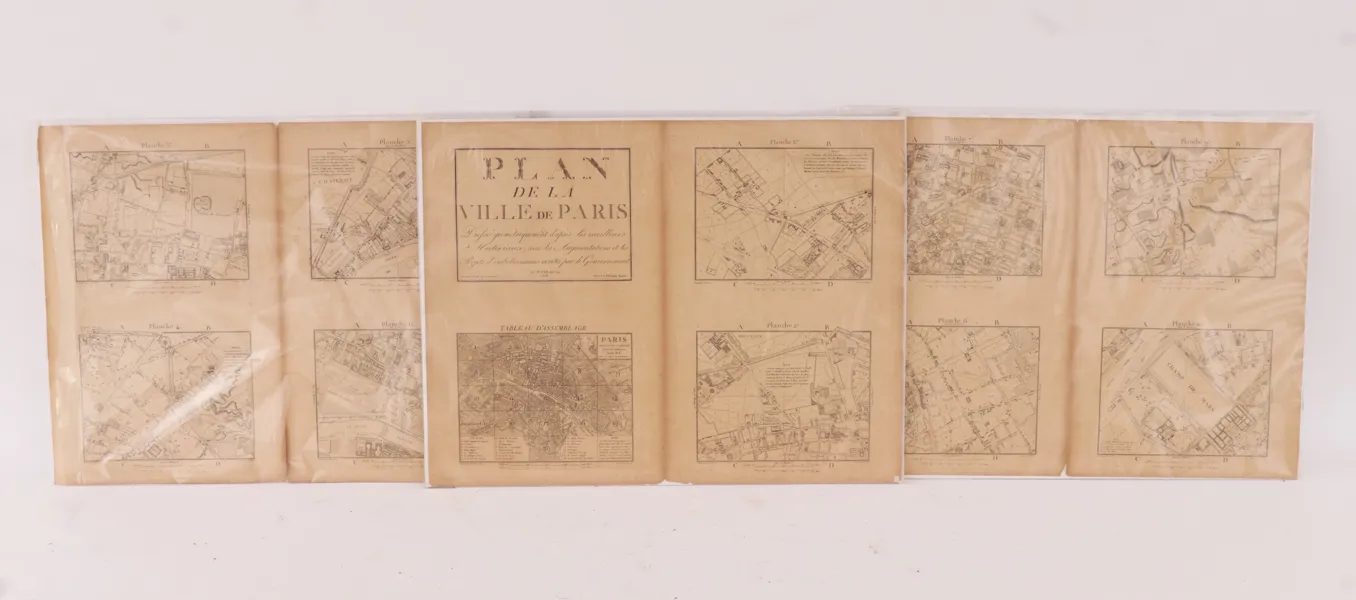 Grafiska blad 3st, "Plan de la Ville a Paris", 1800-tal