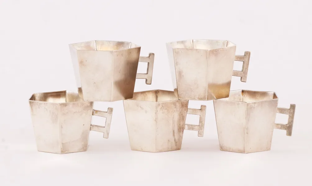 Koppar med hänkel 5st, sterlingsilver, 1994