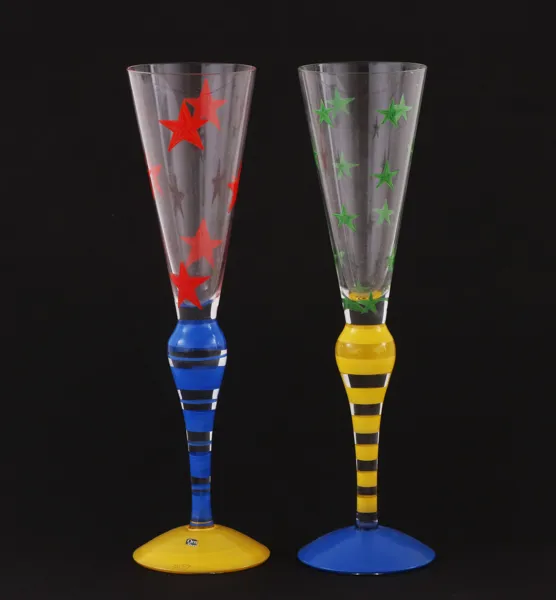 Champagneglas 2st, "Clown", Ann Nilsson för Orrefors