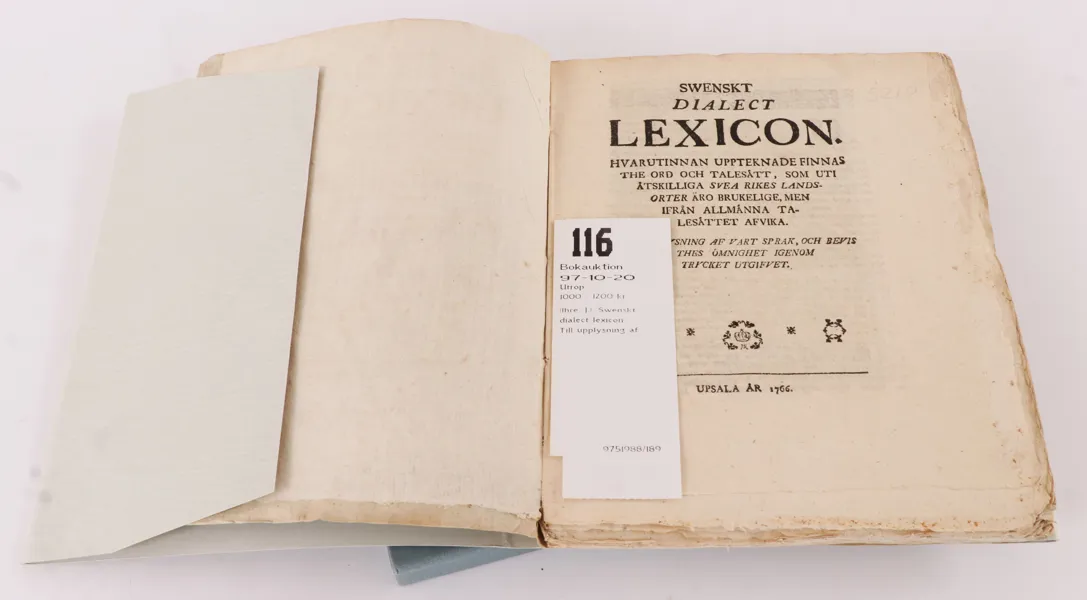 Bok, "Swenskt dialect lexicon", tryckt 1766