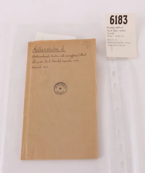 Bok, "Westmanlands biörn och warg fånge", tryckt 1750