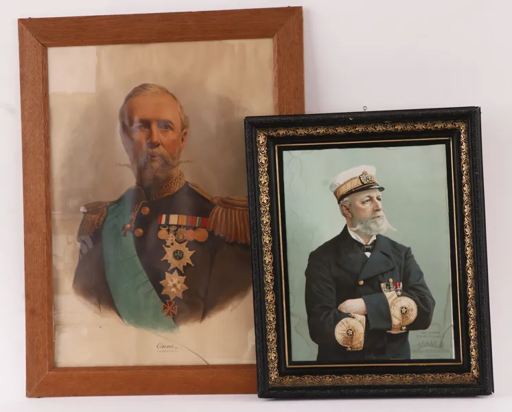 Litografiska blad 2st, föreställande Oscar II, omkring år 1900