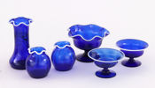 Blåtonat glas 6 delar, bl.a. 1800-tal