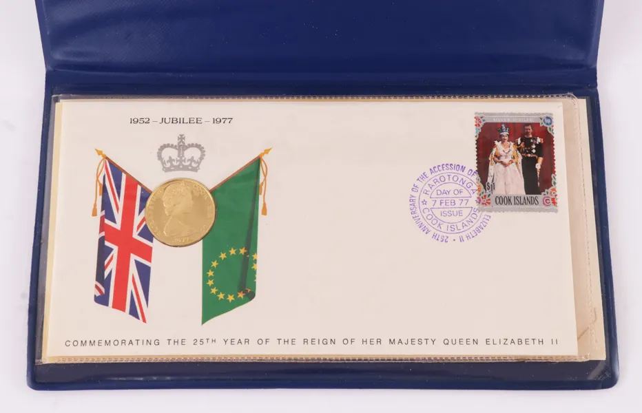 Förstadagsbrev med guldmynt, 100 Dollar, Elizabeth II, 1977
