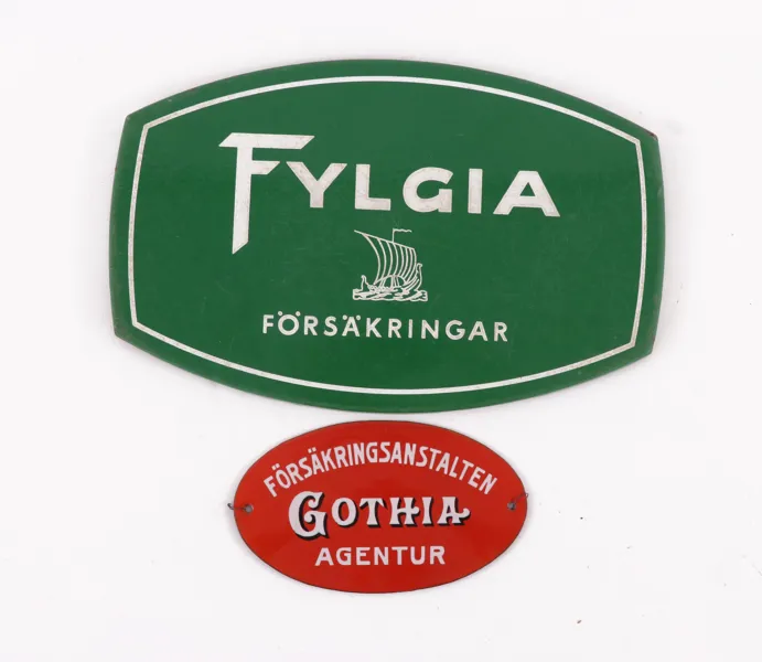 Emaljerade skyltar 2st, Gothia samt Fylgia