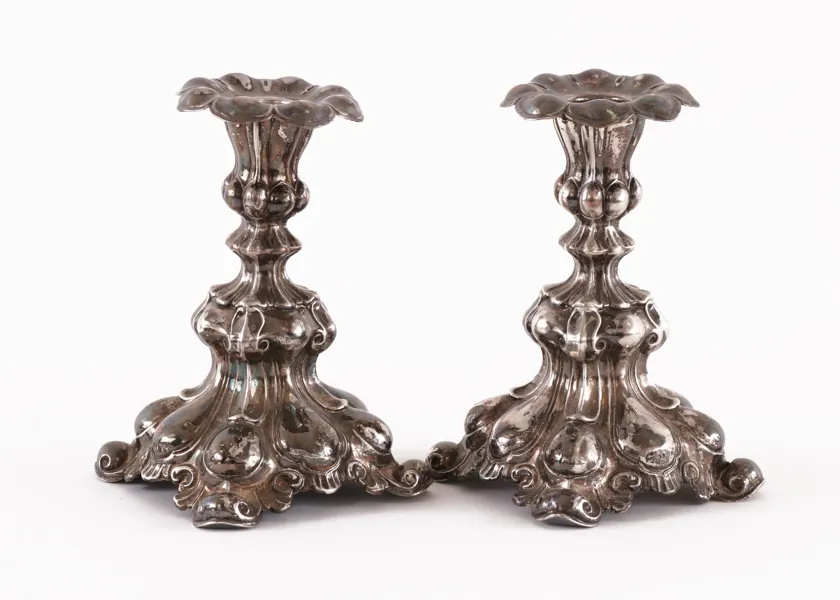 Ljusstakar ett par, silver, barockstil, C.G.Hallberg, 1943