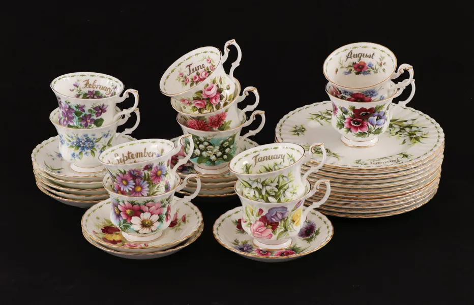 Kaffeservisdelar, "Flowers of the month", Royal Albert, England
