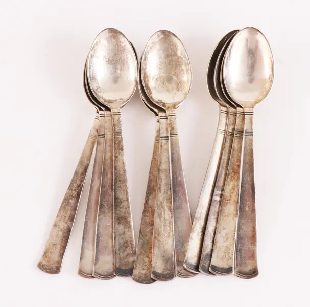 Kaffeskedar 11st, silver, "Rosenholm", Jacob Ängman för GAB