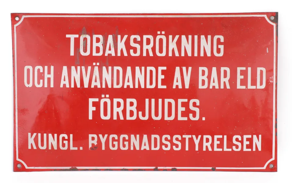 Förbudsskylt med tobaksbruk, 1900-talets första hälft
