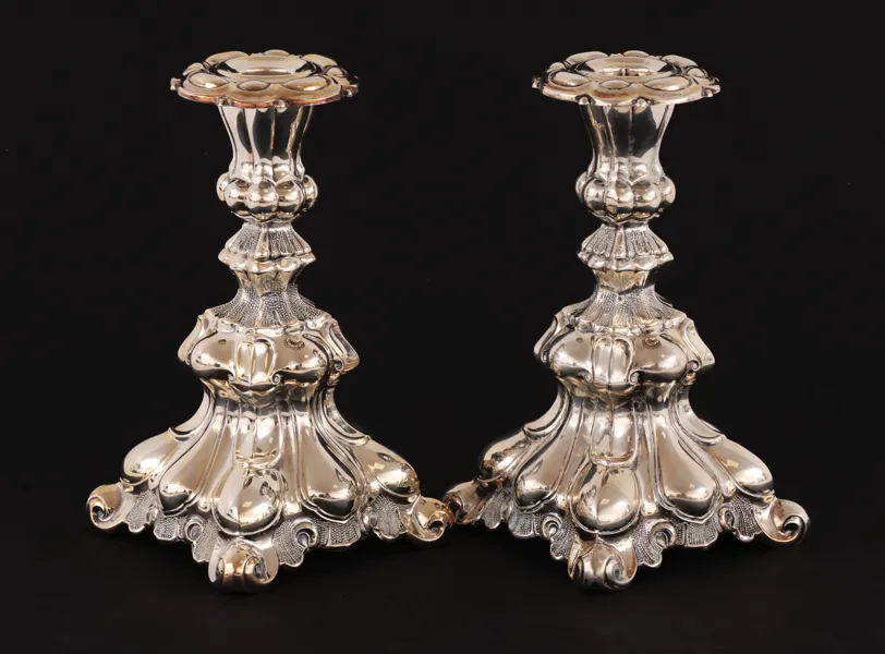 Ljusstakar ett par, silver, rokokostil, 1900-tal