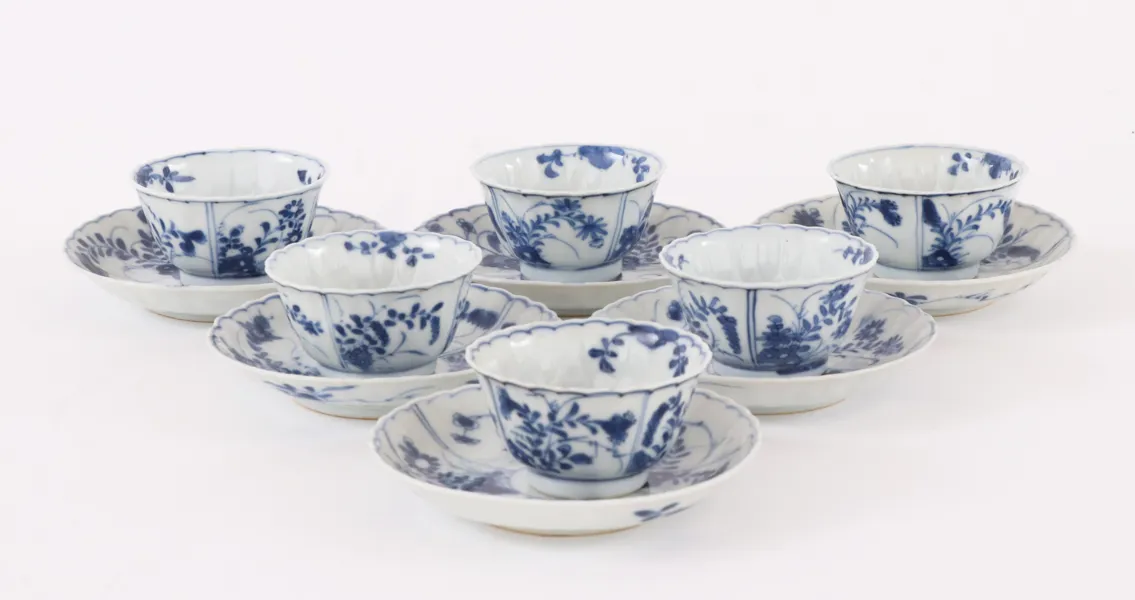 Koppar med fat 6st, Kangxistil, troligen 1800-tal