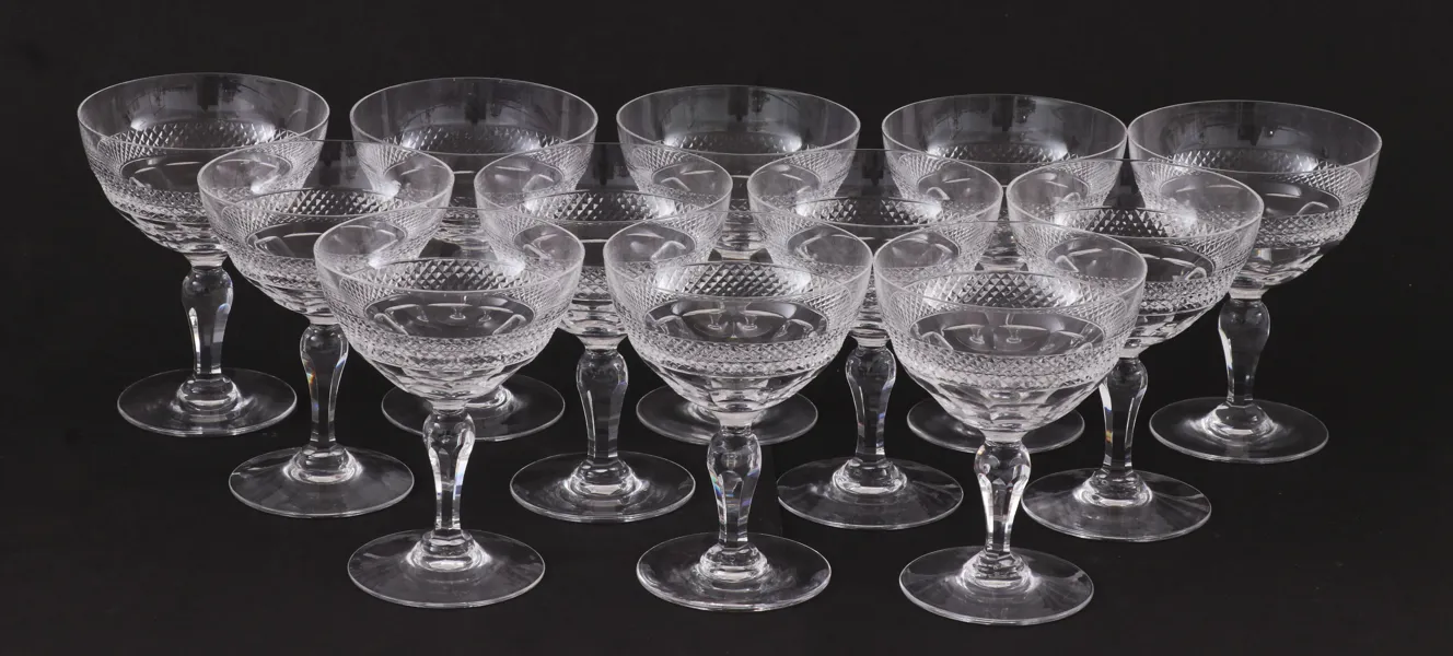 Champagneskålar 12st, "Rio", Edward Hald för Orrefors