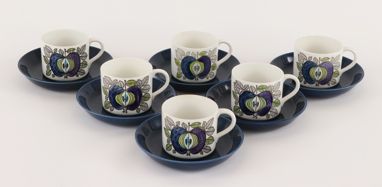 Kaffekoppar med fat 6st, "Eden", Sigrid Richter för Rörstrand, 1960-tal