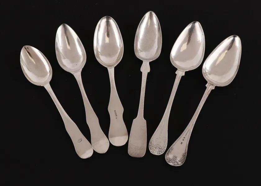 Matskedar 6st, silver, bl.a. 1796