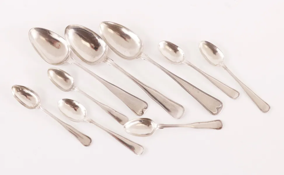 Skedar 9st, silver, Danmark, 18/1900-tal
