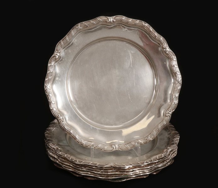 Assietter 8st, silver, bl.a. C.G.Hallberg, Stockholm