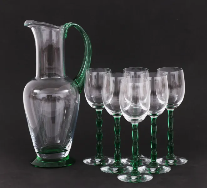 Serveringskanna med 6st glas, "Nobel", Gunnar Cyrén för Orrefors