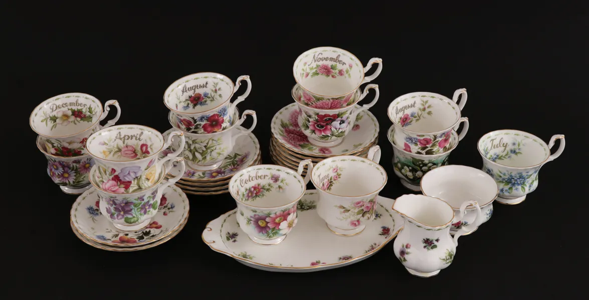 Kaffeservisdelar, "Flowers of the month", Royal Albert, England