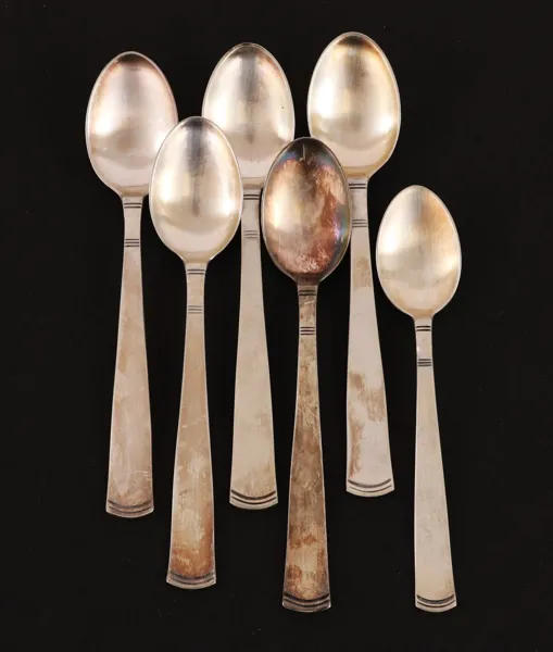 Kaffeskedar 5st samt moccasked, silver, "Rosenholm"