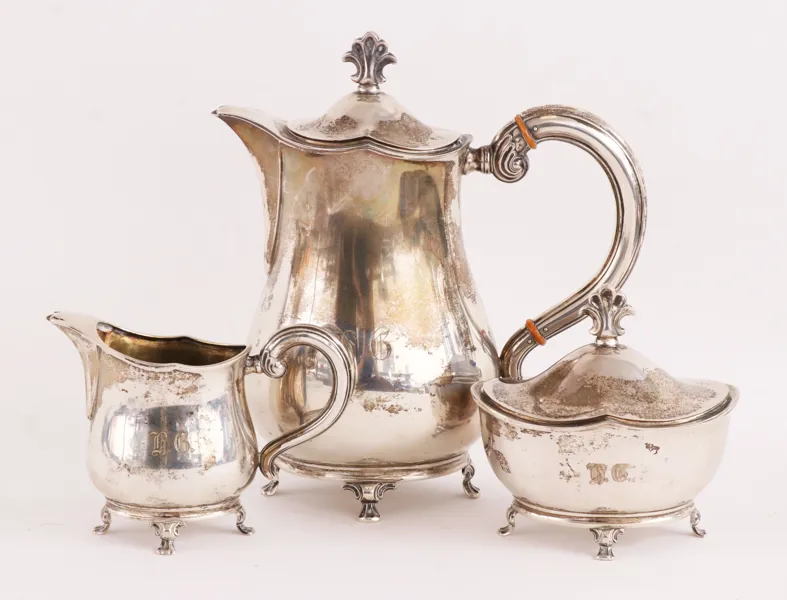 Kaffeservis 3 delar, silver, C.G.Hallberg, Stockholm, 1937