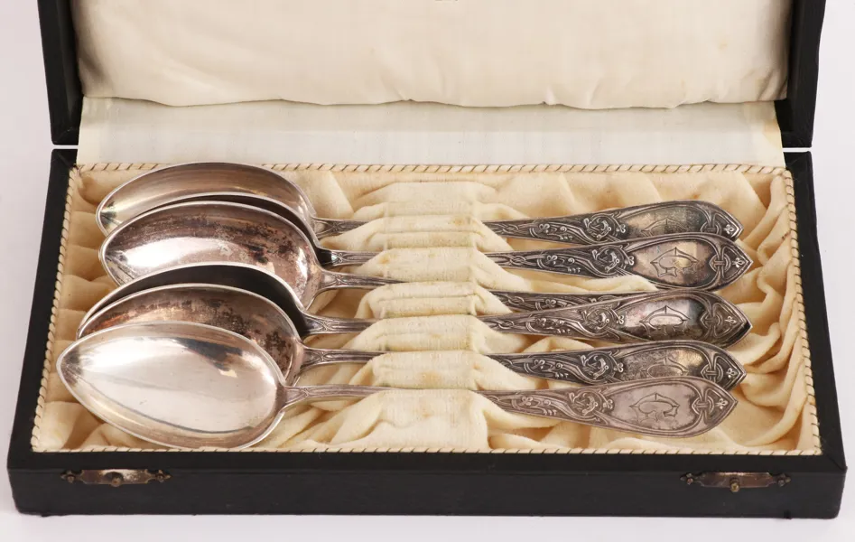 Matskedar 6st, silver, jugend, 1900-talets början